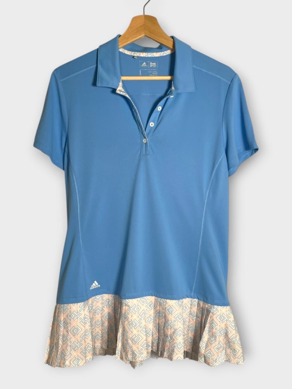 Adidas Golf Dress Womens L Blue Short Sleeve Pleated Skirt Performance Athletic